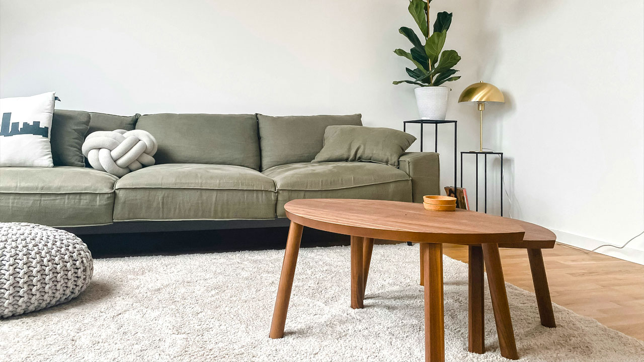 Living room sofa with a table