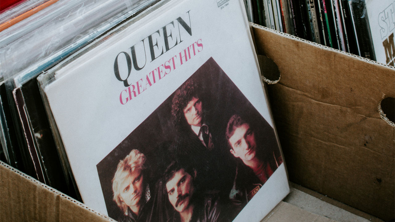 Vinyl records in a box Vinyl records in a box